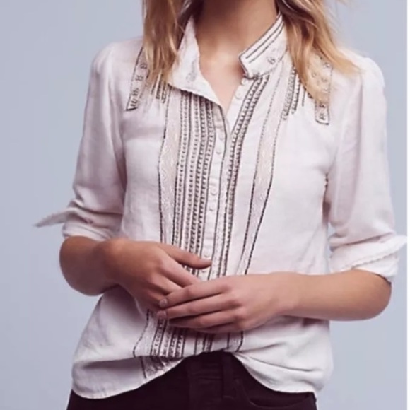 Anthropologie Tops - Anthropologie Floreat Beaded White  Button Down 14